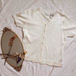 Vintage Ivory Button Up Top with Lace Deta…